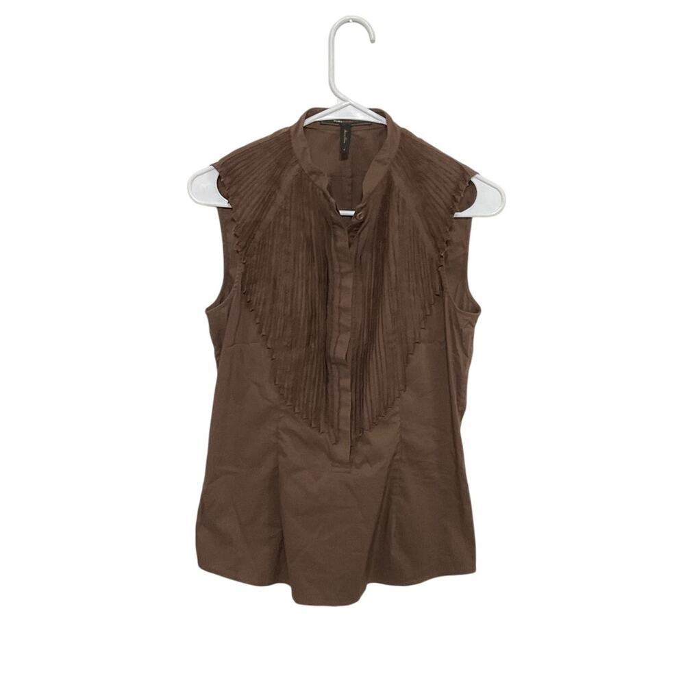 BCBG MaxAzria Brown Sleeveless Button Up Top Women’s Size Small Pleated Front